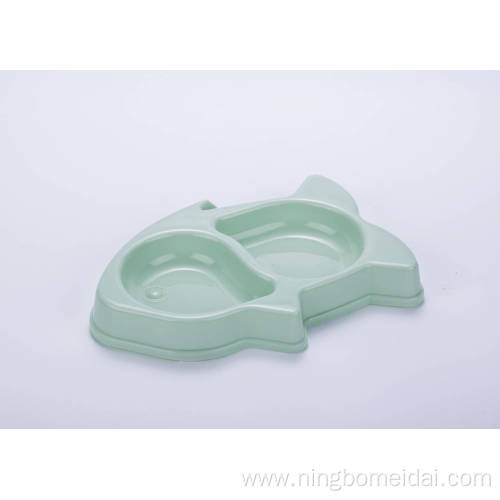 plastic fish-shap pet double feeding bowl cat feeder